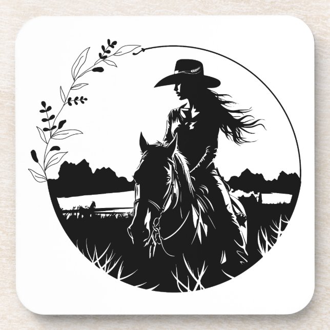 Moderner Eleganter Western Reiten Cowgirl Reiten Getränkeuntersetzer (Vorderseite)