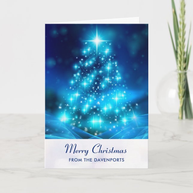 Moderner elektrischer Blauer Weihnachtsbaum Urlaub Karte (Vorderseite)