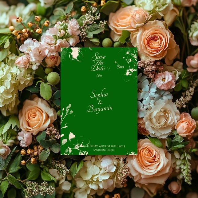 Moderner Emerald & Champagne Minimal Save the Date Einladung (Von Creator hochgeladen)