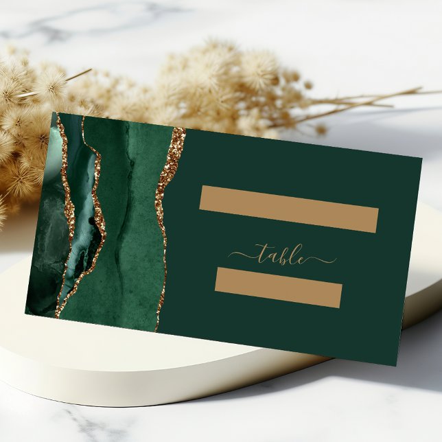 Moderner Emerald Green Gold Agate Wedding Table Platzkarte (Von Creator hochgeladen)