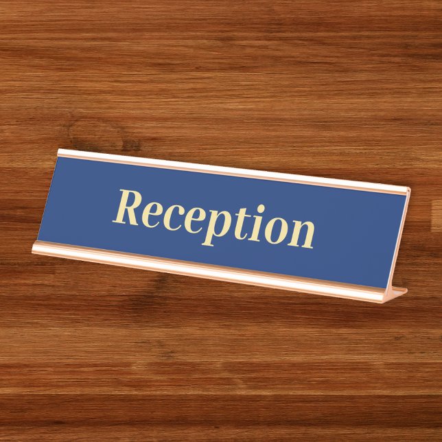 Moderner Empfang für Navy Blue Gold Business Offic Schreibtischnamensplakette (Modern Navy Blue Gold Business Office Reception Desk Name Plate)