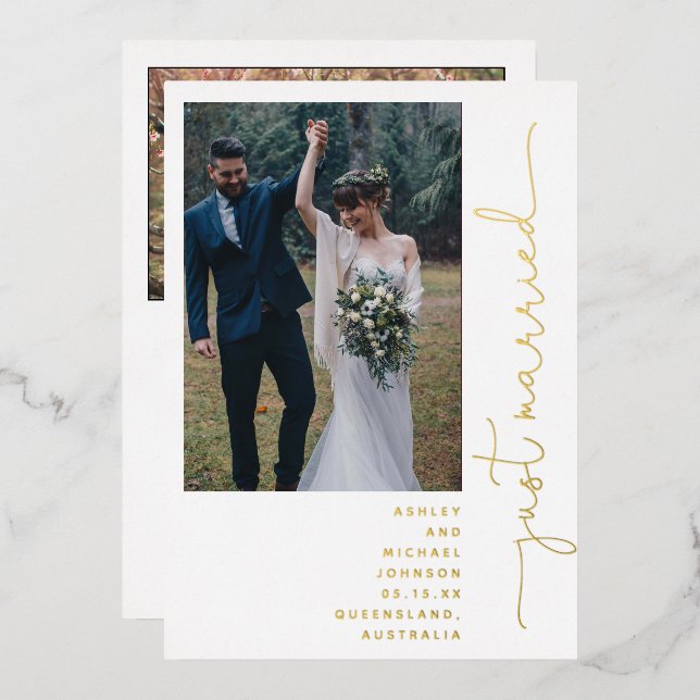 Moderner Empfang nur 2 Foto Gold Folieneinladung (Vorderseite/Rückseite)