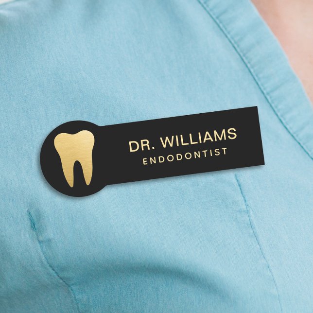 Moderner Endodontist Schwarz und Gold Namensschild (Von Creator hochgeladen)