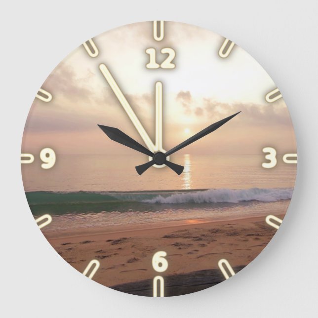 Moderner entzückender   Strand-Sonnenuntergang Große Wanduhr (Vorderseite)