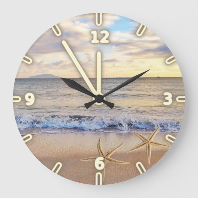 Moderner entzückender   Strand-Sonnenuntergang, Große Wanduhr (Vorderseite)