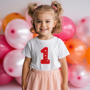 Moderner Erster Geburtstag Rote Fluffige Nummer Baby T-shirt