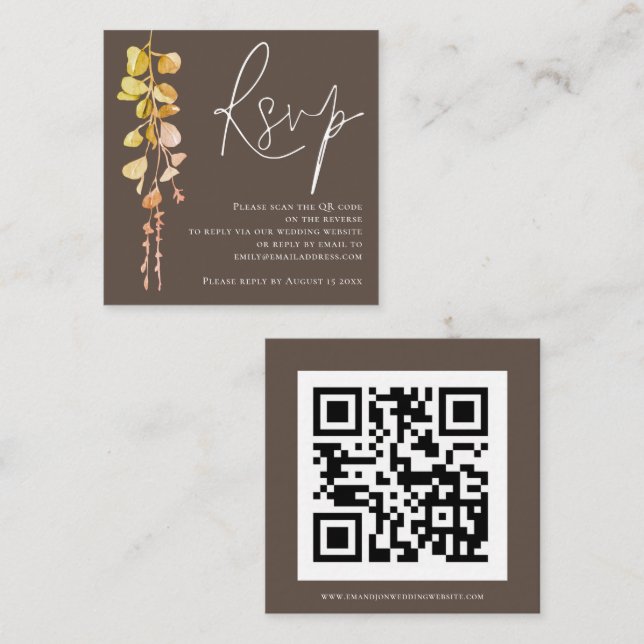 Moderner Eucalyptus Earthy Tone QR Code Wedding RS Begleitkarte (Vorne/Hinten)