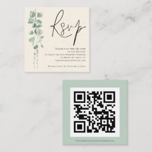 Moderner Eucalyptus Ivory Sage QR Code Wedding RSV Begleitkarte