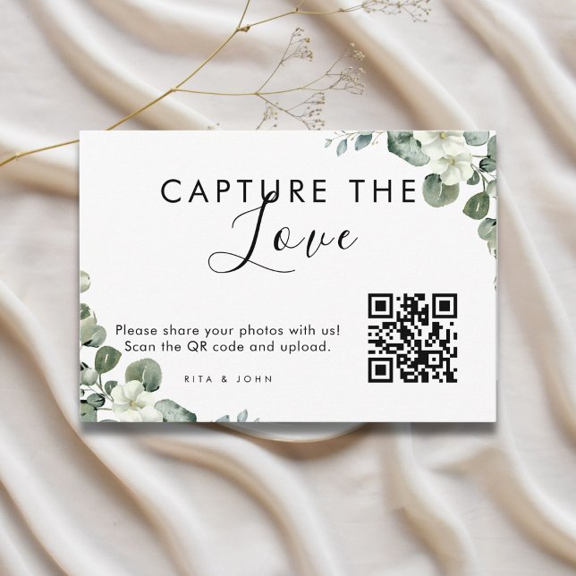 Moderner Eukalyptus Capture The Love QR-Code  Begleitkarte (Von Creator hochgeladen)