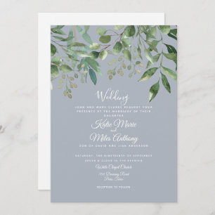 Moderner Eukalyptus Foliage Dusty Blue Wedding Inv Einladung