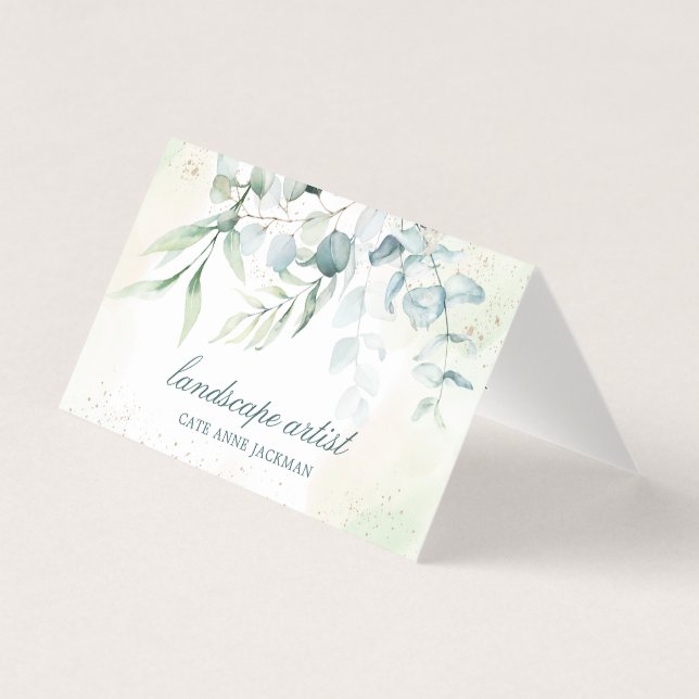 Moderner Eukalyptus-Grün QR-Code Elegant Visitenkarten (Vorderseite)
