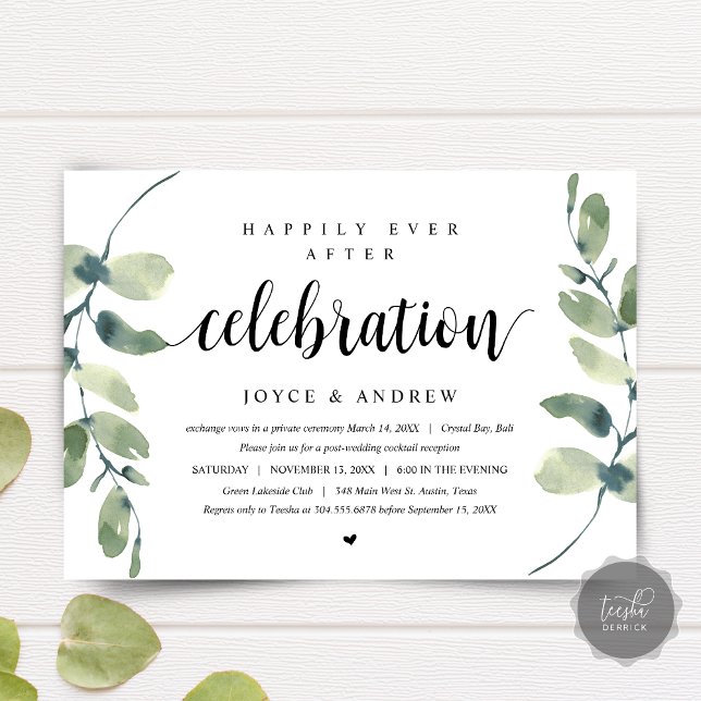 Moderner Eukalyptus, Hochzeitsfeier Einladung (Wedding Elopement Dinner, Party, Celebration Invitation card, Modern Eucalyptus, Downloadable)
