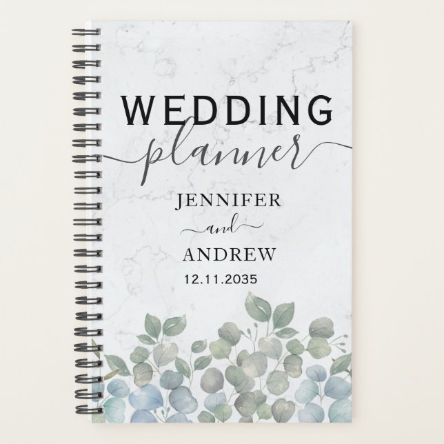 Moderner Eukalyptus Sage Green Wedding Planner Planer (Vorderseite)