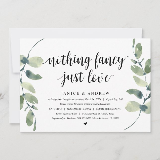 Moderner Eukalyptus, Schwarz, Hochzeitsfeier Party Einladung (Vorderseite)