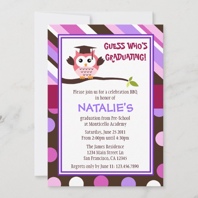 Moderner Eulen-Absolvent laden ein Einladung (Vorderseite)