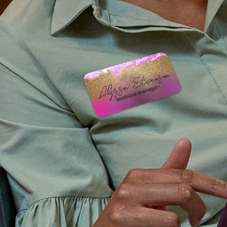 Moderner Extravaganter Pink Gold Imitate Glitzer B Namensschild