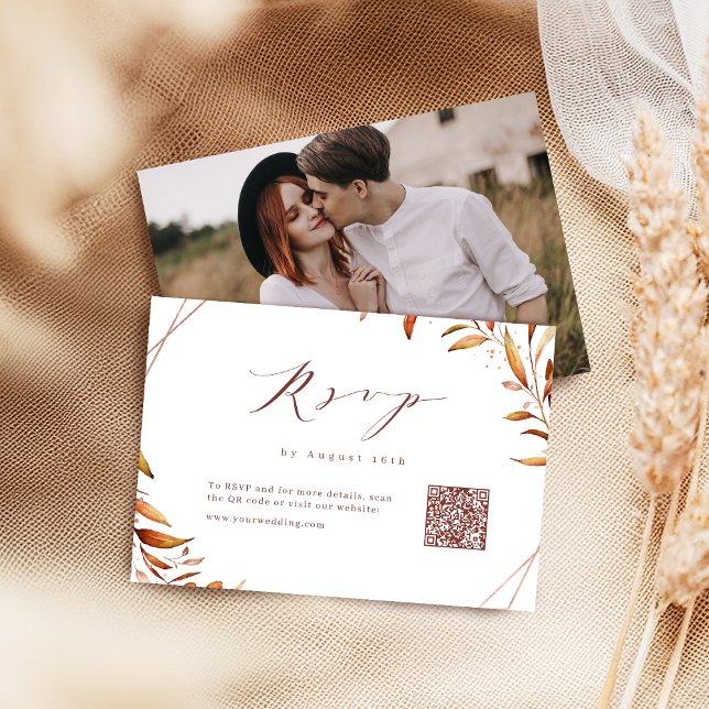 Moderner Fall Geometrischer Rustikaler QR-Code für RSVP Karte (Modern Fall Geometric Rustic Wedding QR code RSVP Card)