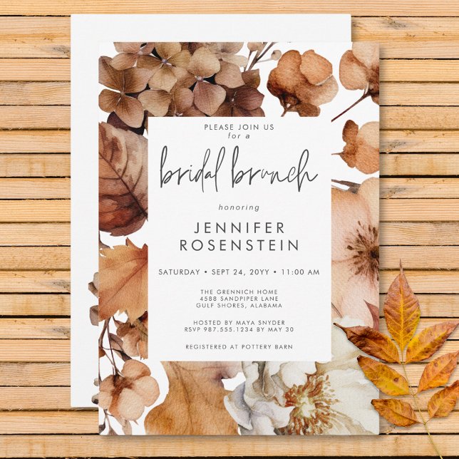 Moderner Fall neutraler Blumenrahmen Bridal Brunch Einladung (Modern Fall Neutral Floral Frame Bridal Brunch Invitation)