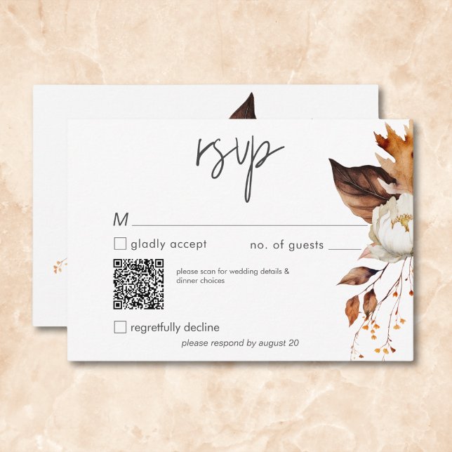 Moderner Fall-neutraler Floral-Rahmen-Hochzeitungs RSVP Karte (Modern Fall Neutral Floral Frame Wedding QR Code RSVP Card)