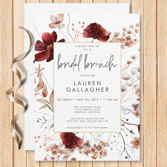 Moderner Fall Rust Wildblume Rahmen Bridal Brunch Einladung (Modern Fall Rust Wildflower Frame Bridal Brunch Invitation)