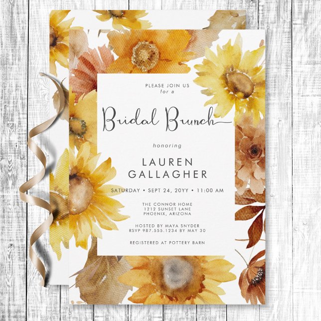 Moderner Fall Sonnenblumen Blumenrahmen Bridal Bru Einladung (Von Creator hochgeladen)