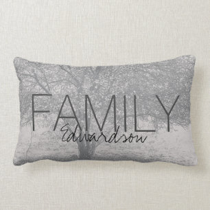 Moderner Familien-Monogrammname Natur des grauen Lendenkissen