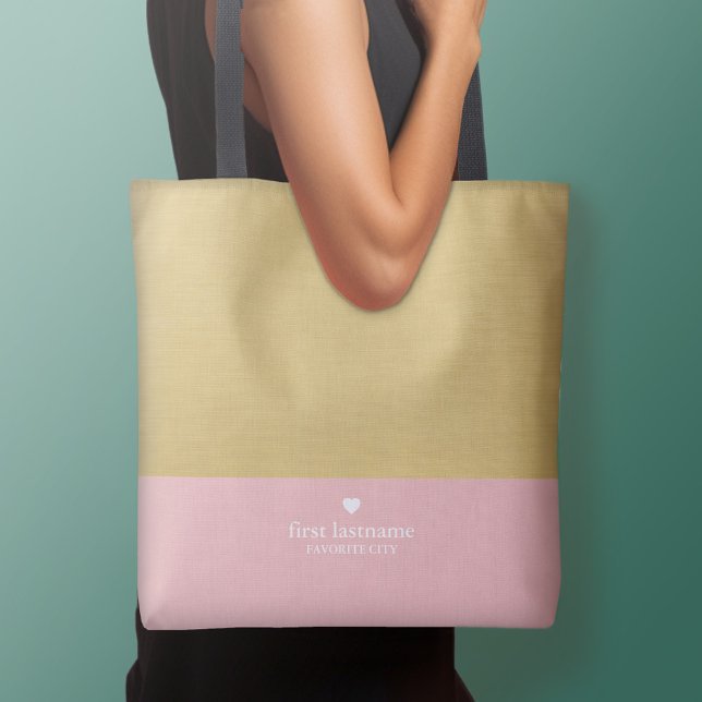 Moderner Farbblock mit hochskalierbarem Herzmonogr (Personalized tote bag - add your name or other text)
