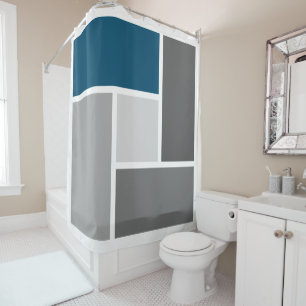 Moderner Farbblock Mosaik Ozean Blau Weiß Duschvorhang