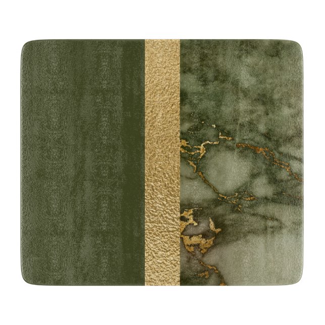 Moderner Farbblock Olive Green Gold Foil Marmor Schneidebrett (Vorderseite)