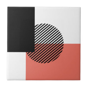 Moderner Farbblock Streifen Korallenschwarz Fliese