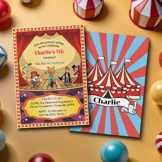 Moderner farbiger Cartoon Circus Geburtstag Einlad Einladung