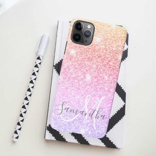 Moderner farbiger Glitzer Glitzern Personalisiert  iPhone Hülle (Von Creator hochgeladen)