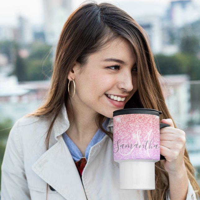 Moderner farbiger Glitzer Glitzern Personalisiert  Reisebecher (Von Creator hochgeladen)