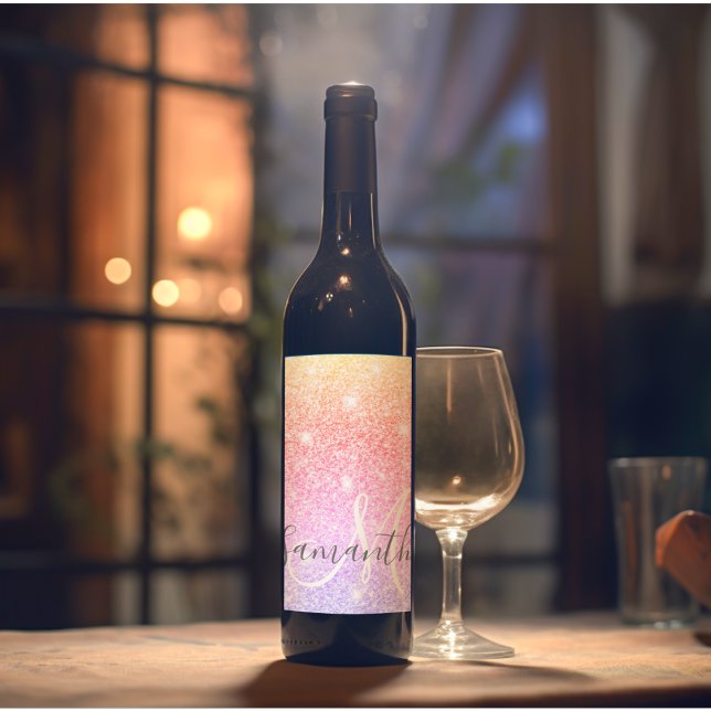 Moderner farbiger Glitzer Glitzern Personalisiert  Weinetikett (Von Creator hochgeladen)