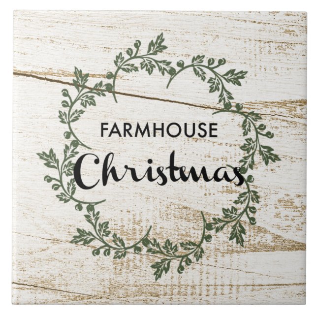 Moderner Farmhouse-Weihnachtskranz Rustikales Holz Fliese (Vorderseite)