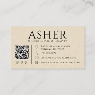 Moderner Faux-Linen-Hochzeitsfotograf QR-Code Visitenkarte