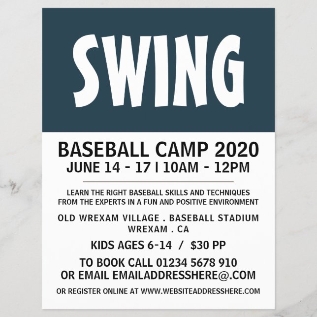 Moderner, feiner Baseball Camp Advert Flyer (Vorne)