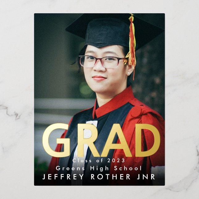 Moderner, feiner Typ-1-Foto-Abschluss Folie Einladungspostkarte (Vorderseite)