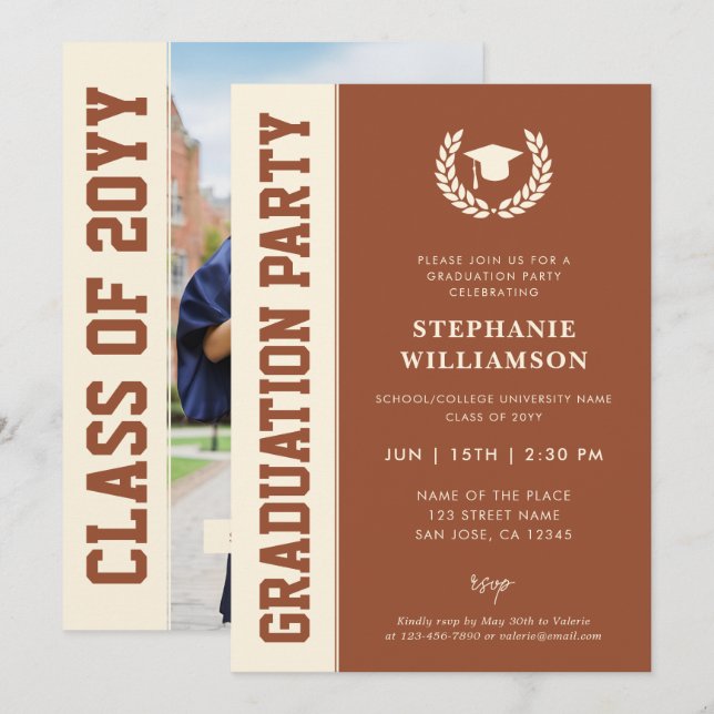 Moderner, feiner und eleganter Foto Abschluss Einladung (Vorne/Hinten)