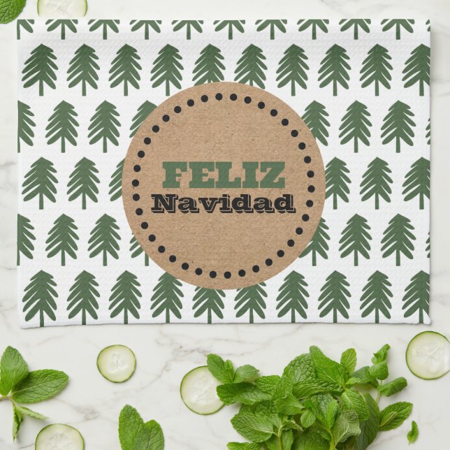Moderner FELIZ NAVIDAD Weihnachtsbaum Geschirrtuch (Gefaltet)