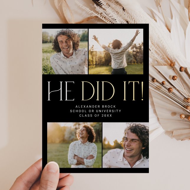 Moderner Fete Foil Black tat er es Foto Abschluss Folieneinladung (Von Creator hochgeladen)