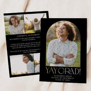 Moderner Fete Foil Black Yay Grad Foto Abschluss Folieneinladung