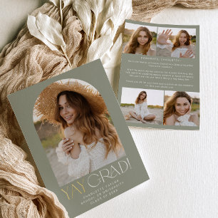 Moderner Fete Foil Green Yay Grad Foto Abschluss Folieneinladung