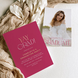 Moderner Fete Foil Pink Yay Grad Foto Abschluss Folieneinladung