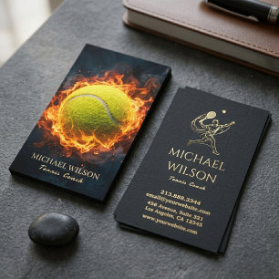 Moderner feuriger Tennisball Schwarz Gold Trainer Visitenkarte