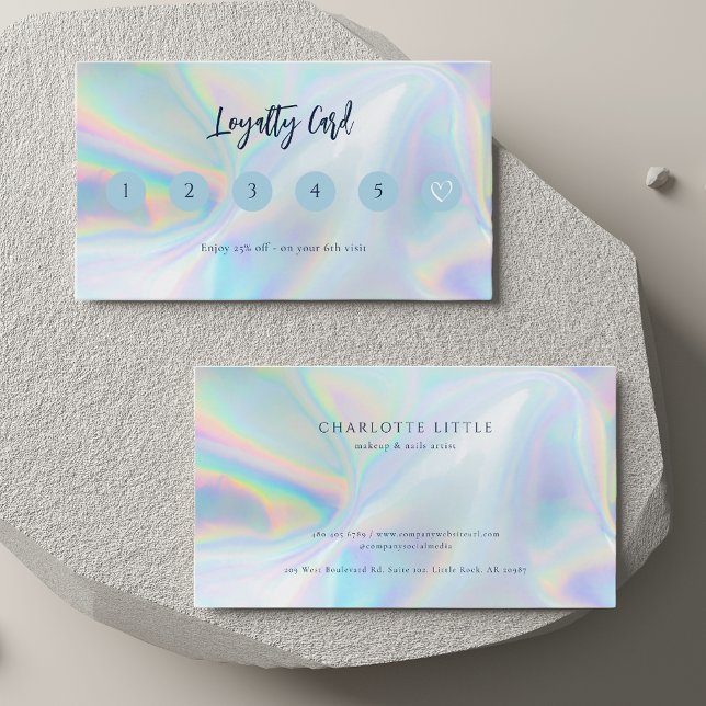 Moderner Firmenkunde Treuekarte (Iridescent Holographic Beautician Hair Stylist Business Loyalty Card)