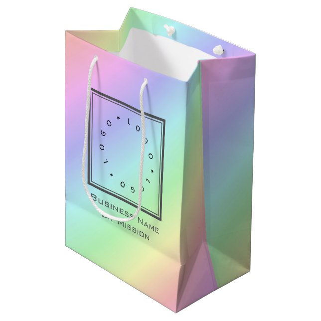 Moderner Firmenname Rainbow Mittlere Geschenktüte (Vorderseite Schrägansicht)
