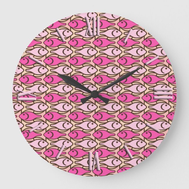Moderner Fisch aus dem Mittelalter, Rosa der Koral Große Wanduhr (Vorderseite)