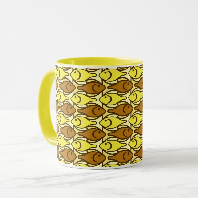 Moderner Fisch, braun und gelb Tasse (Vorderseite Links)