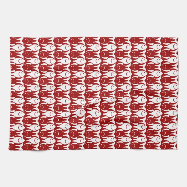 Moderner Fisch, dunkelrot und weiß Geschirrtuch (Horizontal)